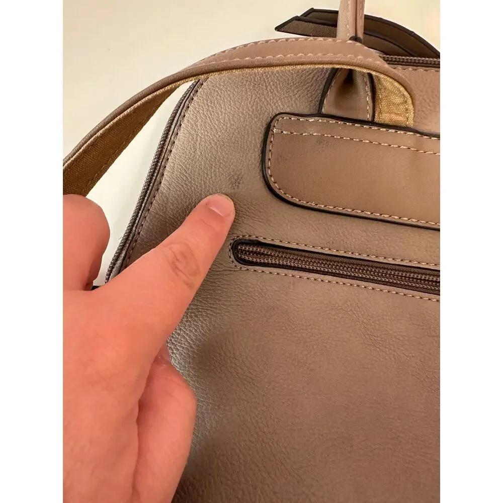 David Jones Paris Leather Mini Backpack Purse Taupe Top Handle Adjustable Straps